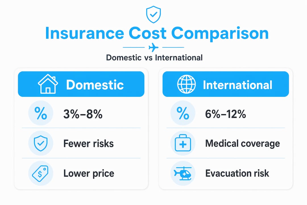Infographic comparing domestic and international insurance costs