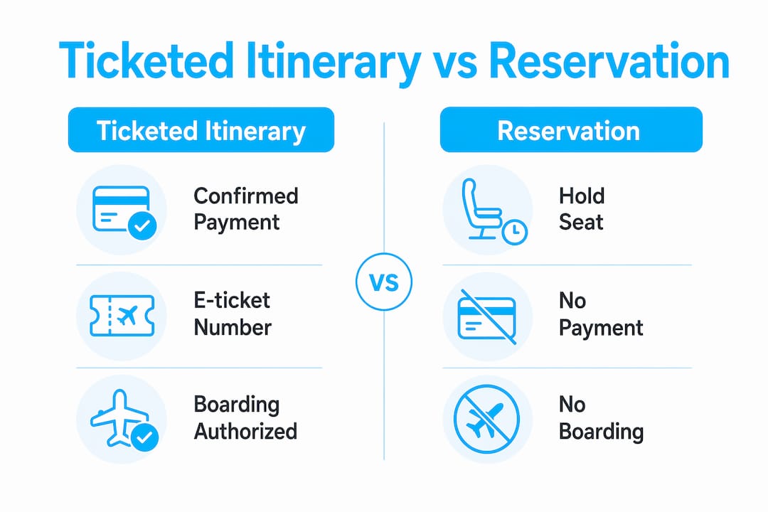Infographic comparing ticketed itineraries and reservations