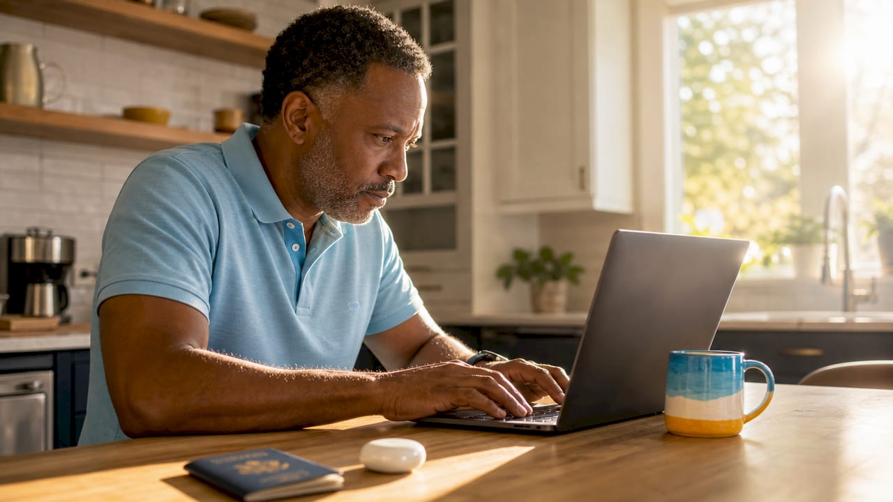 Man booking international flight online