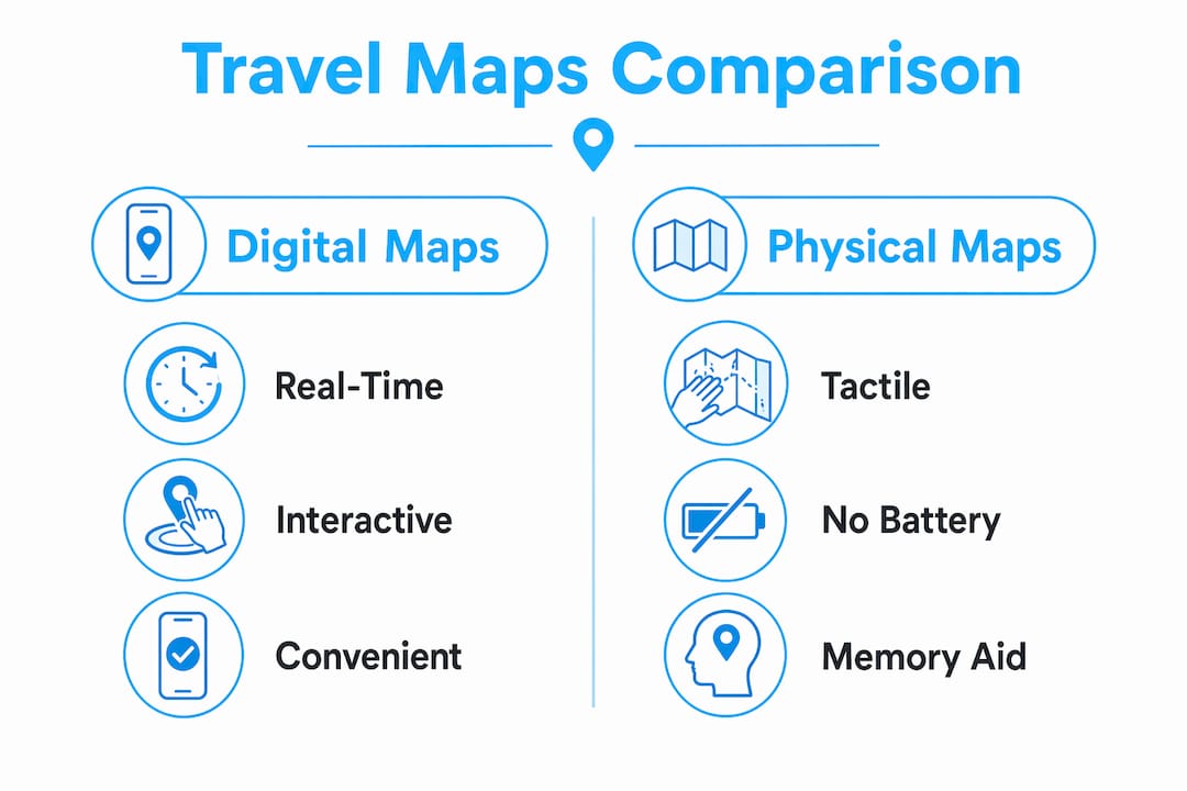 Infographic comparing digital and physical travel maps