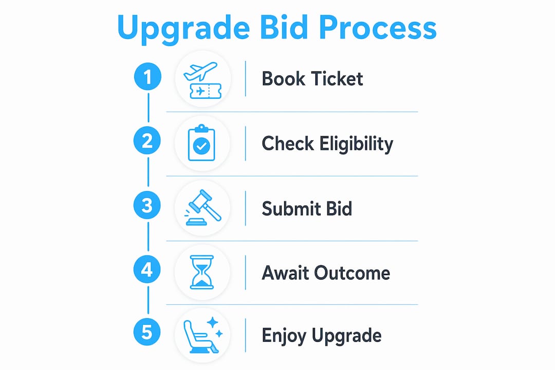 Infographic showing business class upgrade bid process steps