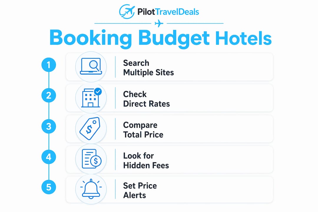 Infographic illustrating hotel booking steps