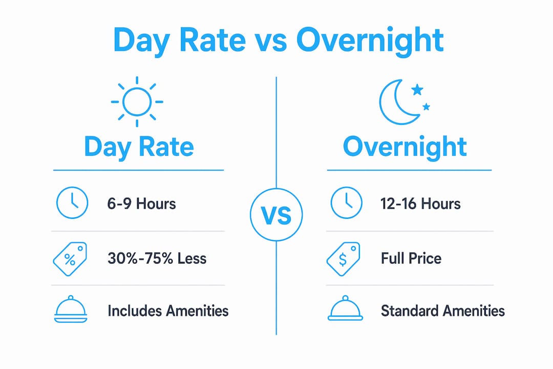 Infographic comparing day rate and overnight hotel bookings