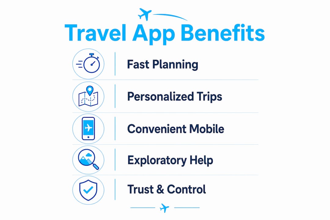 Infographic showing key travel app benefits