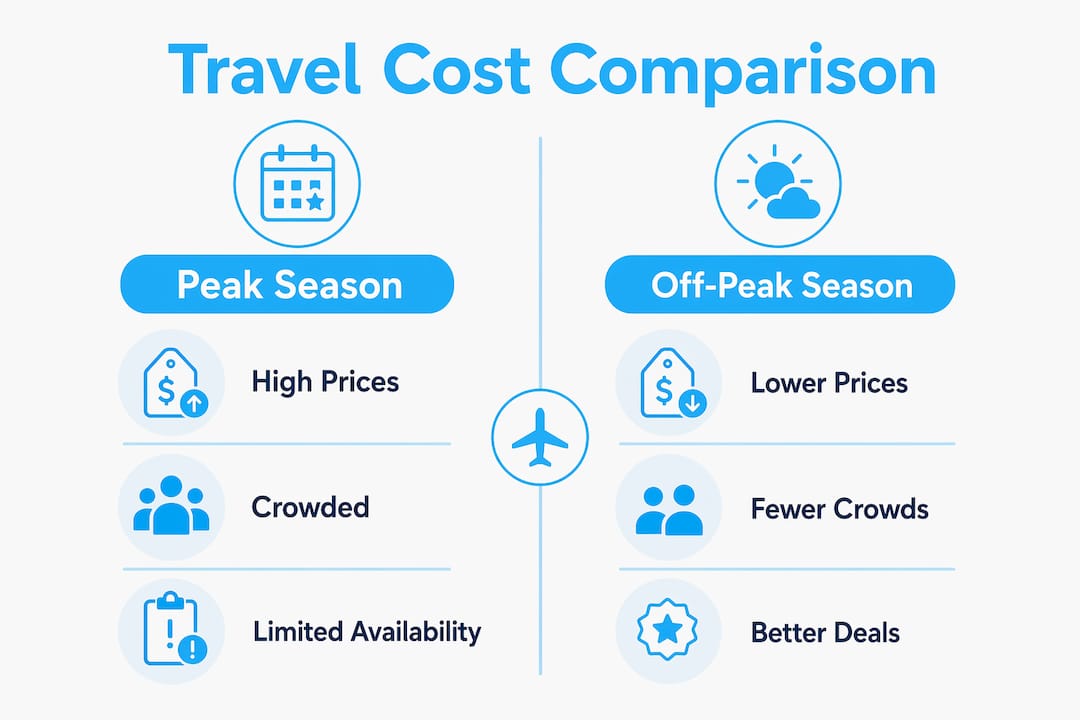 Infographic comparing peak and off-peak travel costs