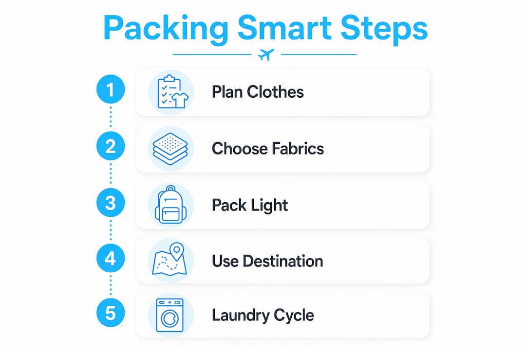 Infographic showing budget travel packing steps