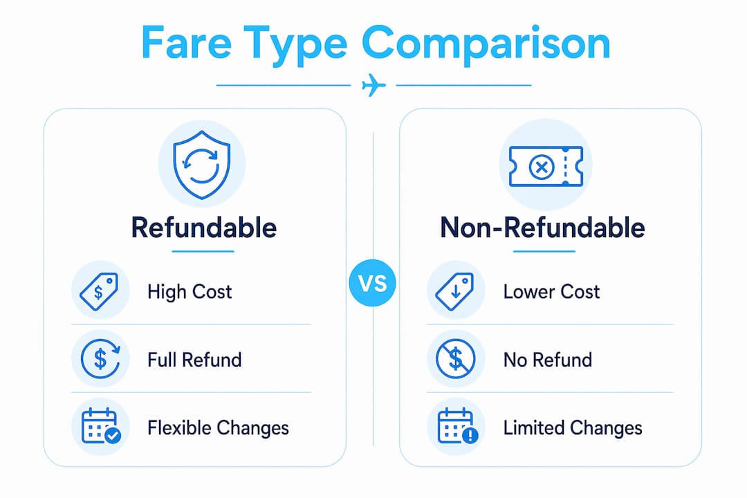 Infographic comparing refundable and non-refundable tickets