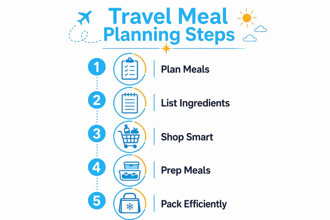 Infographic showing travel meal planning steps