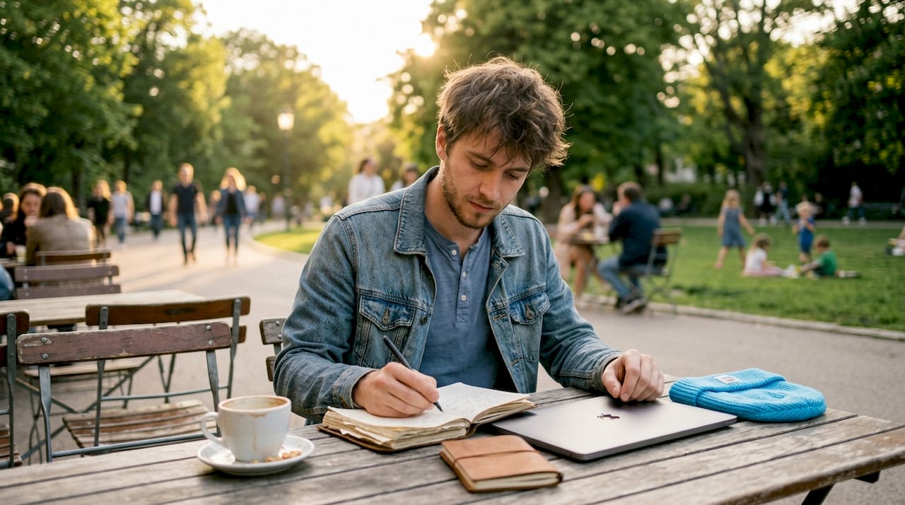 Man taking notes on hotel booking timing