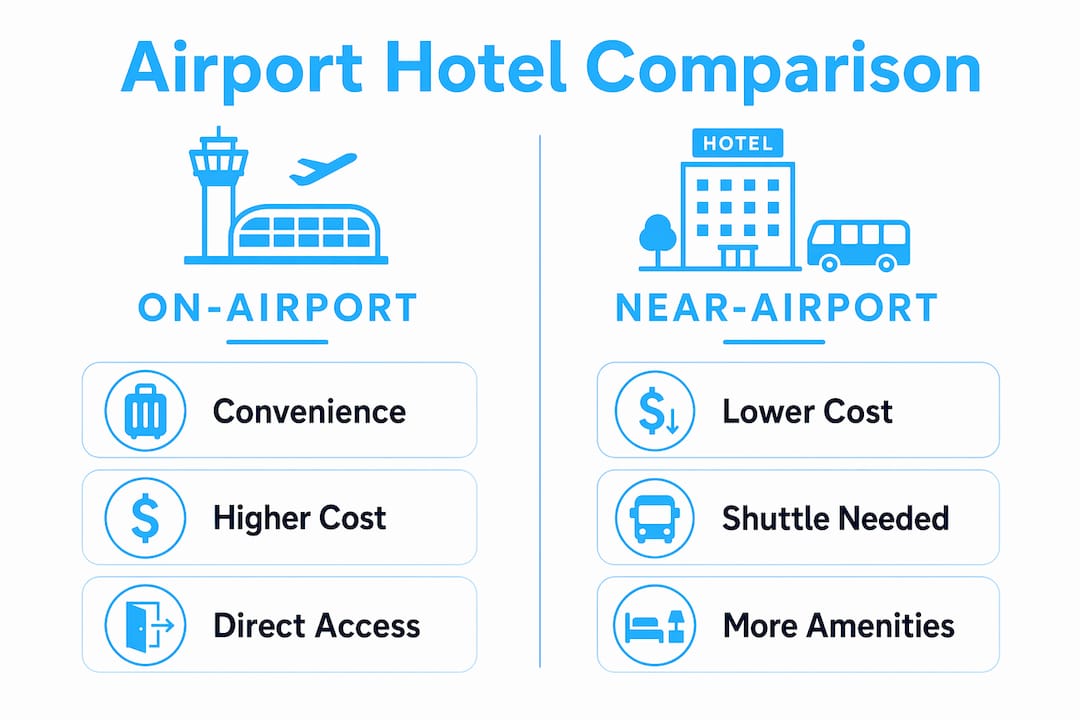 Infographic comparing on-airport and near-airport hotel benefits