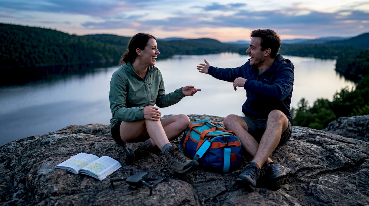 Friends sharing a travel adventure outdoors