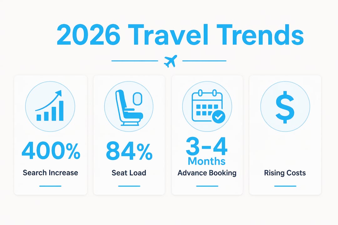 Infographic showing statistics on 2026 long-haul travel trends