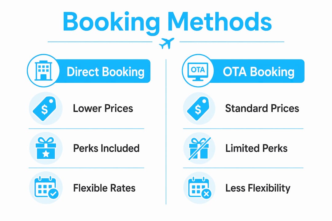 Infographic comparing direct hotel booking vs OTA booking