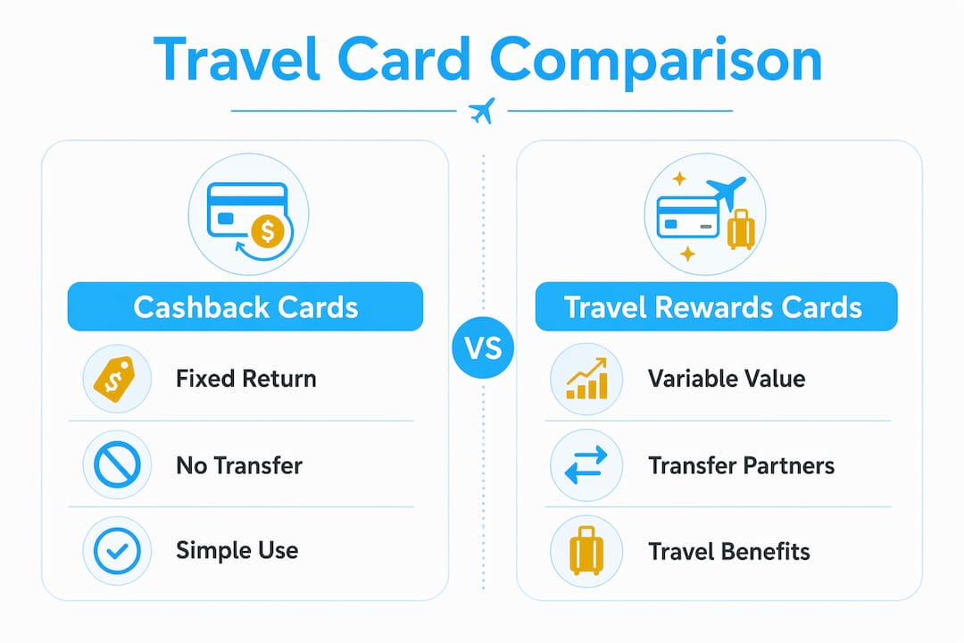 Infographic comparing cashback and travel rewards cards