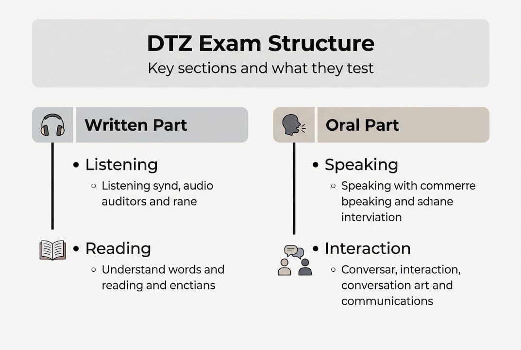 Infographic summarizes DTZ exam sections and skills
