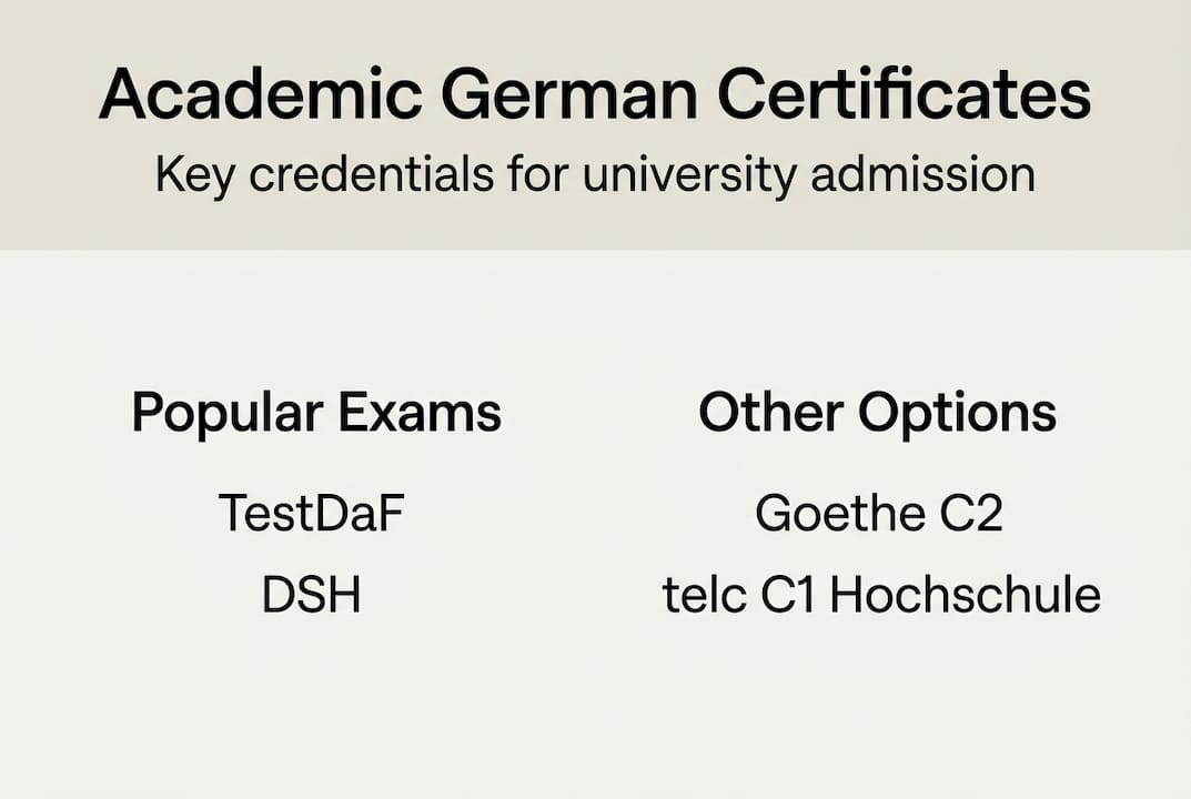 Minimalist infographic German certificate exam overview