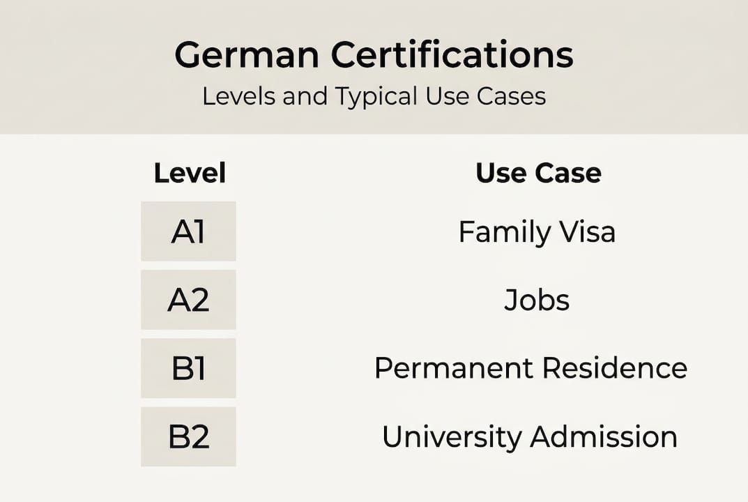 Infographic of German certificate levels and uses