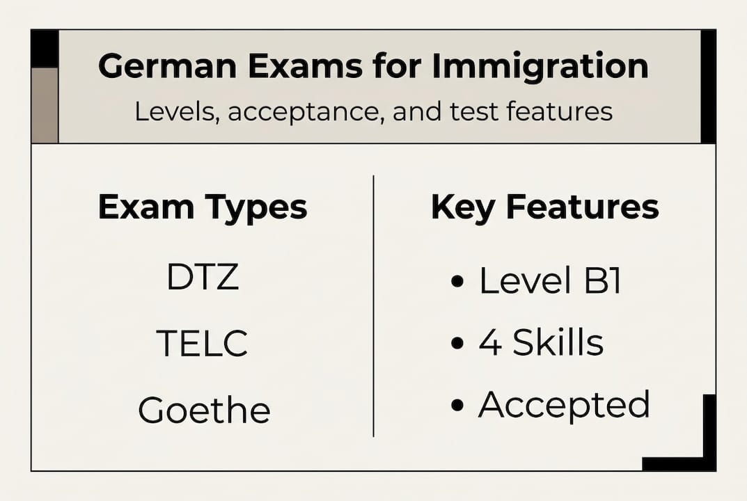 Infographic comparing main German exams and features