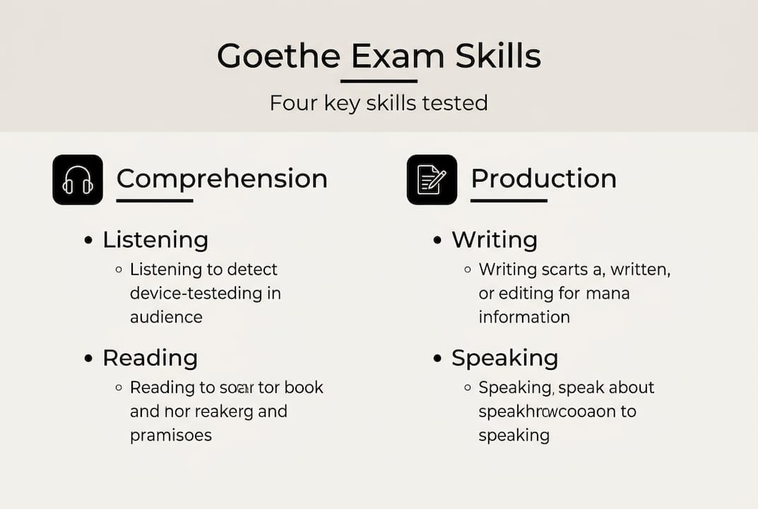 Infographic summarizing Goethe exam skill types