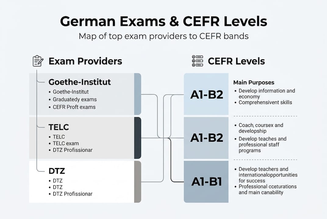 Infographic mapping German exams to CEFR levels
