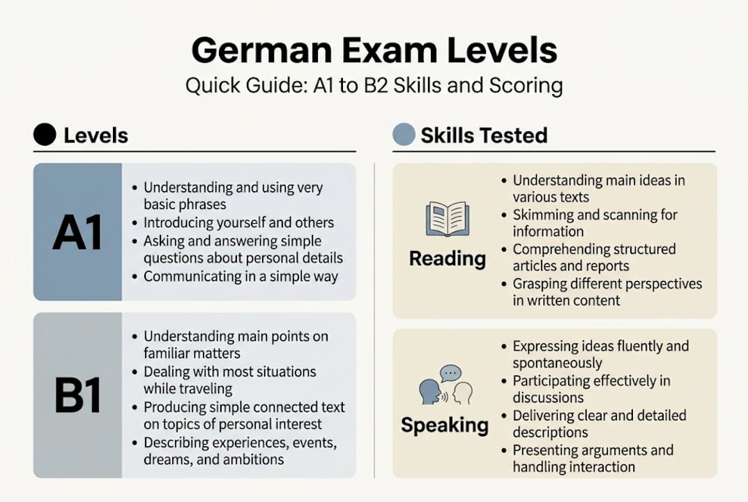 Infographic overview of German exam levels