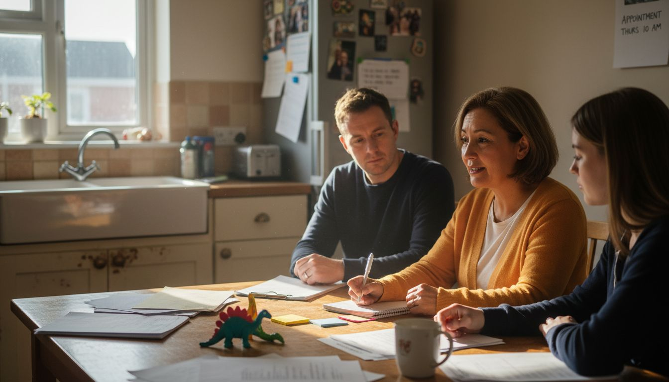 Care coordinator discusses dementia plan with family