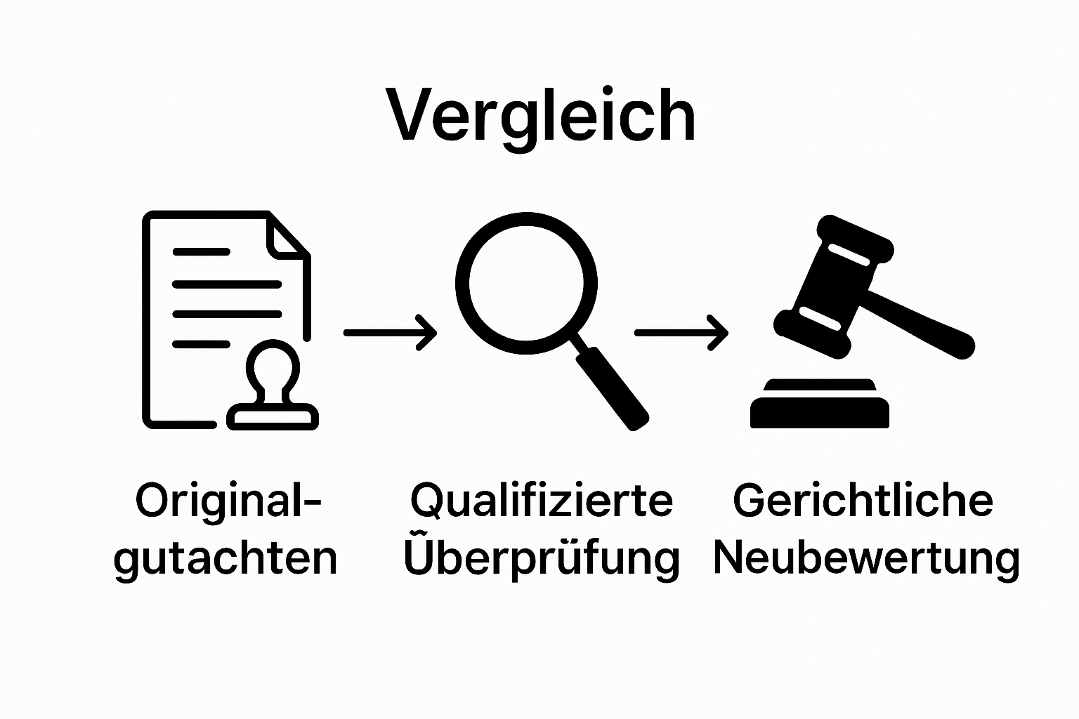 Vergleich Gutachten, Überprüfung, gerichtliche Neubewertung pictorial
