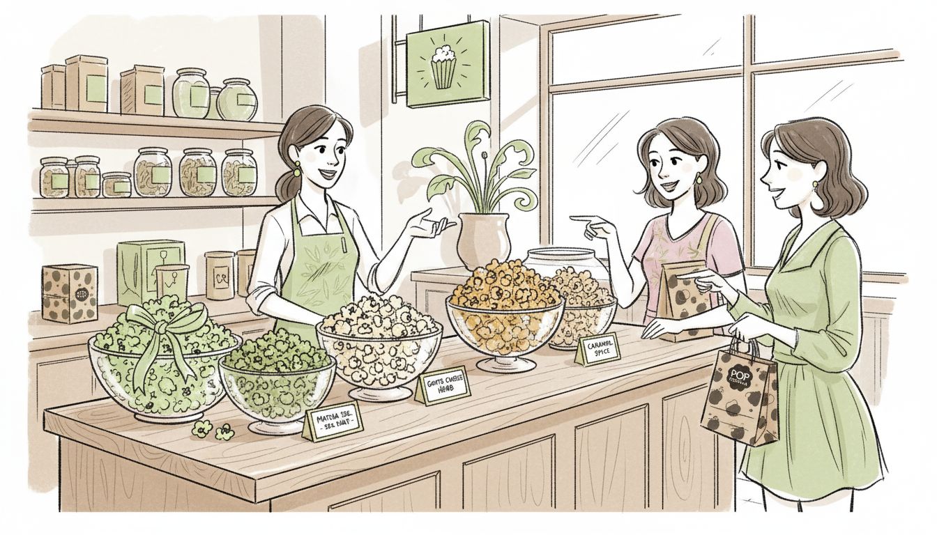 gourmet popcorn display