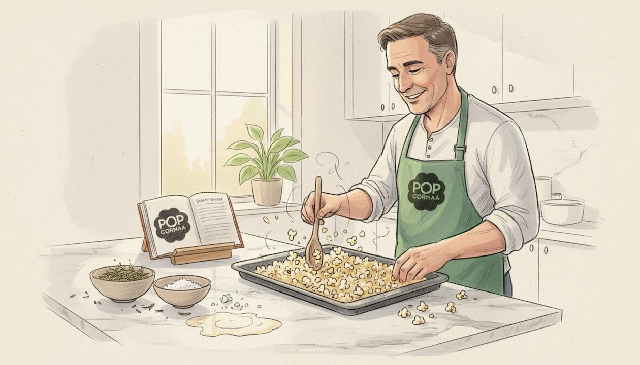 Man preparing homemade gourmet popcorn mix
