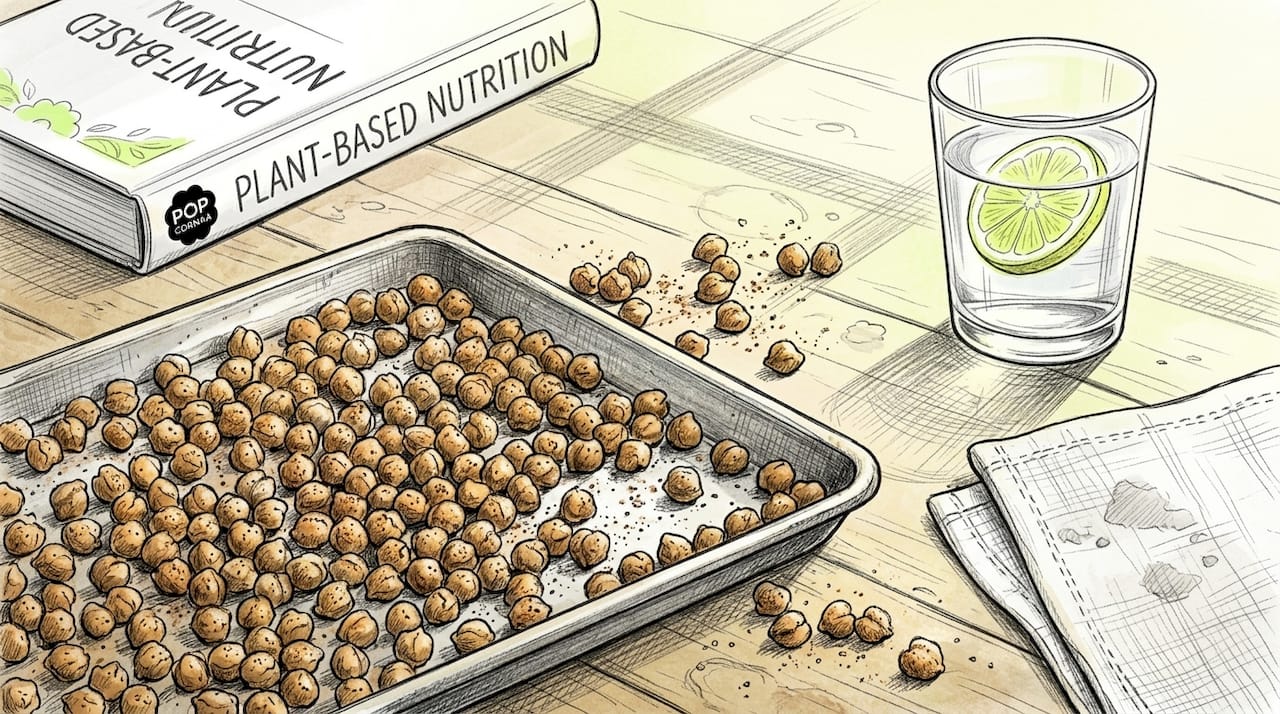 Freshly roasted chickpeas on wooden table