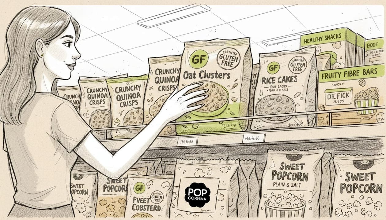Woman choosing gluten-free snack on shelf