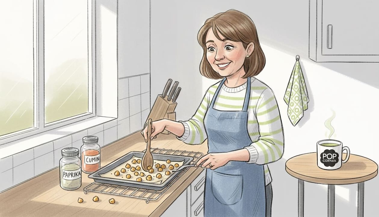 Woman preparing air-fried chickpeas