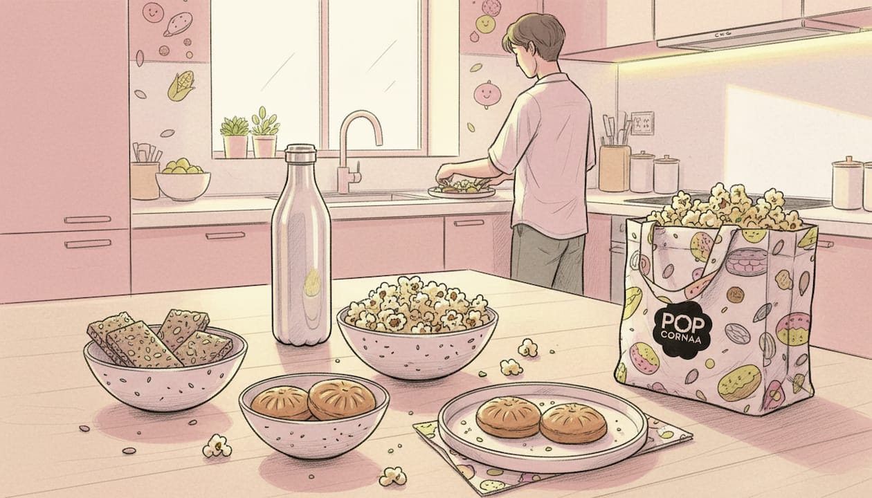 Vegan snacks on kitchen table with sunlight