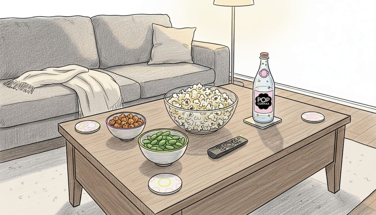 Vegan snacks on table ready for movie night