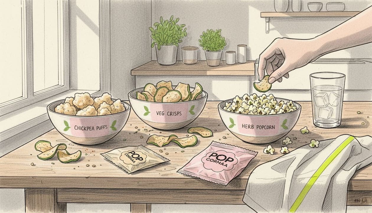 Assorted gourmet vegan snacks on kitchen table