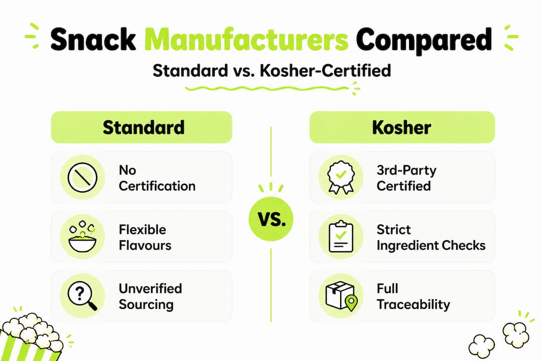 Infographic comparing standard and kosher snack manufacturing