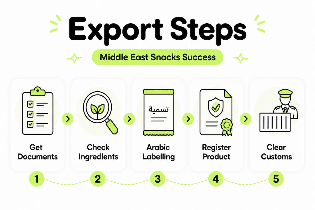 Infographic showing key snack export steps for Middle East
