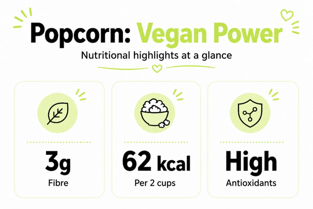 Infographic with popcorn nutrition stats for vegans