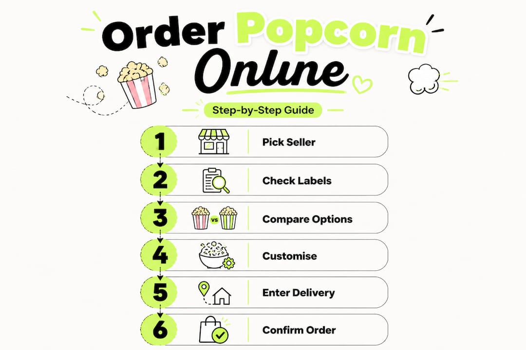 Step-by-step infographic for ordering gourmet popcorn