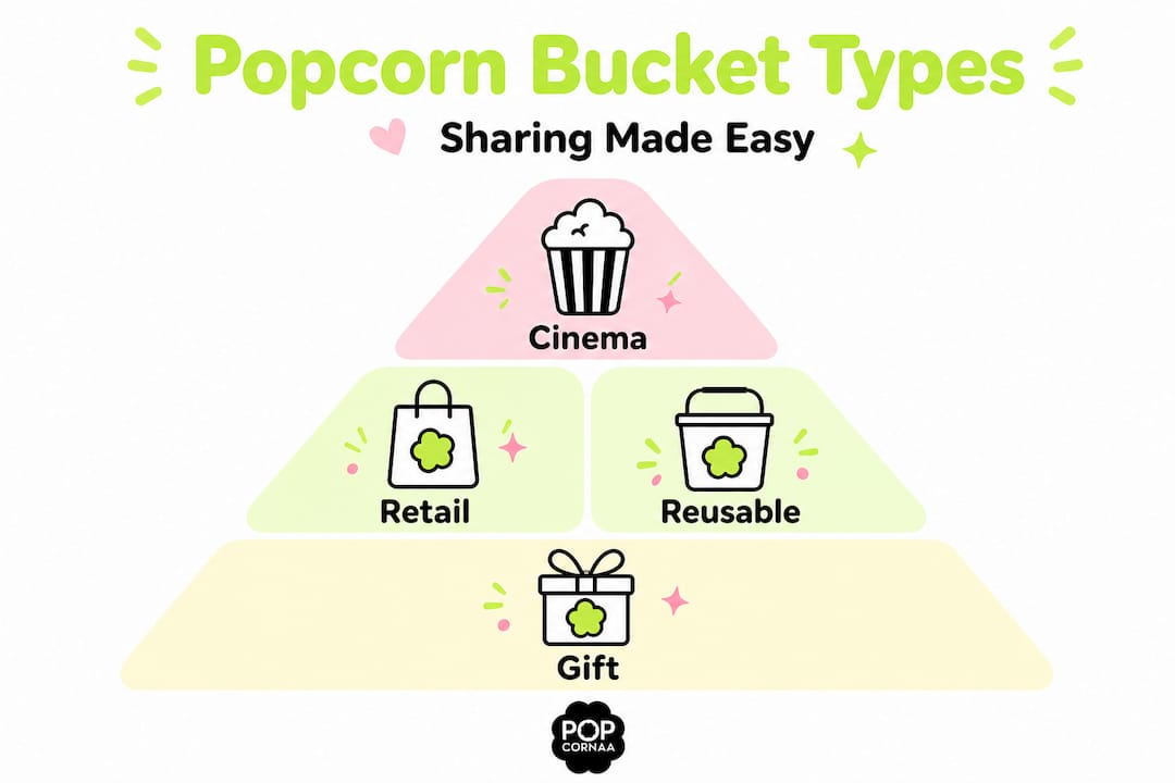 Infographic showing types of sharing popcorn buckets