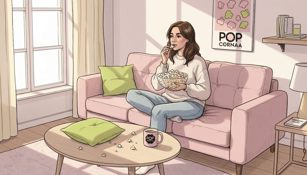 Person enjoying plant-based popcorn at home