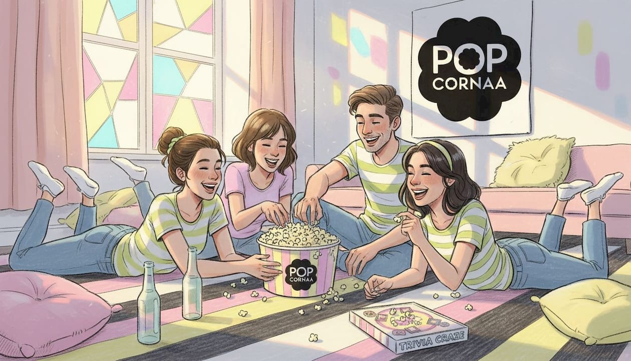 Friends share popcorn from large bucket