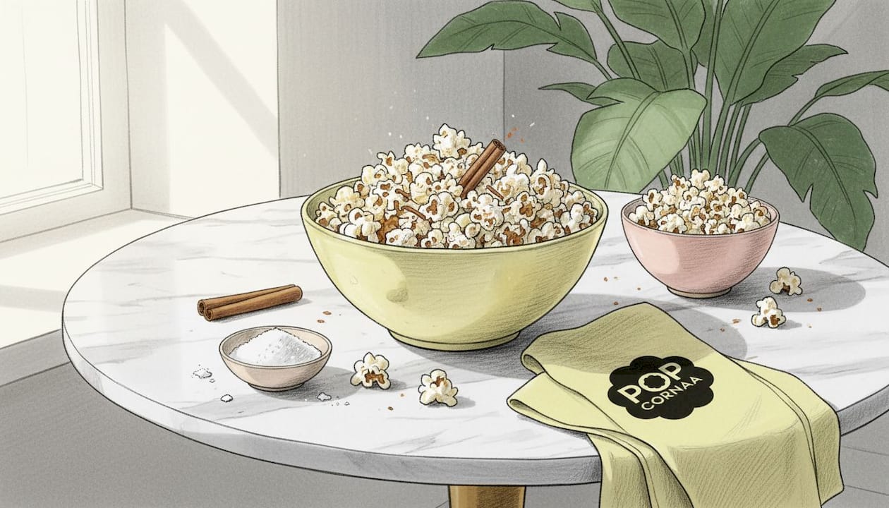 Handcrafted plant-based popcorn in kitchen setting