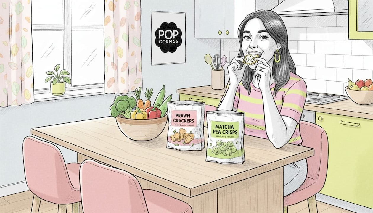 Woman sampling fusion snacks at kitchen island