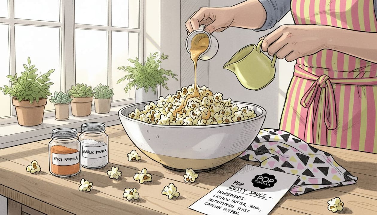 Preparing vegan fusion popcorn in home kitchen