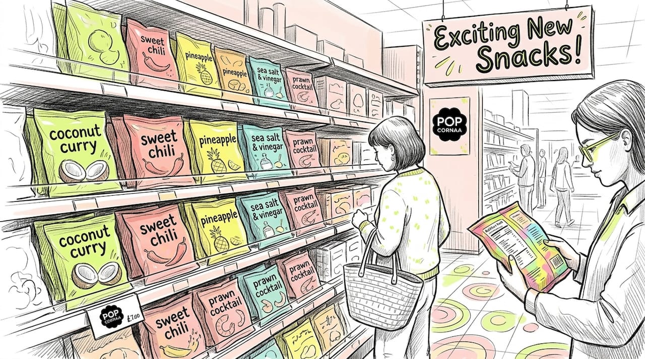Supermarket UK snack aisle with trendy flavours