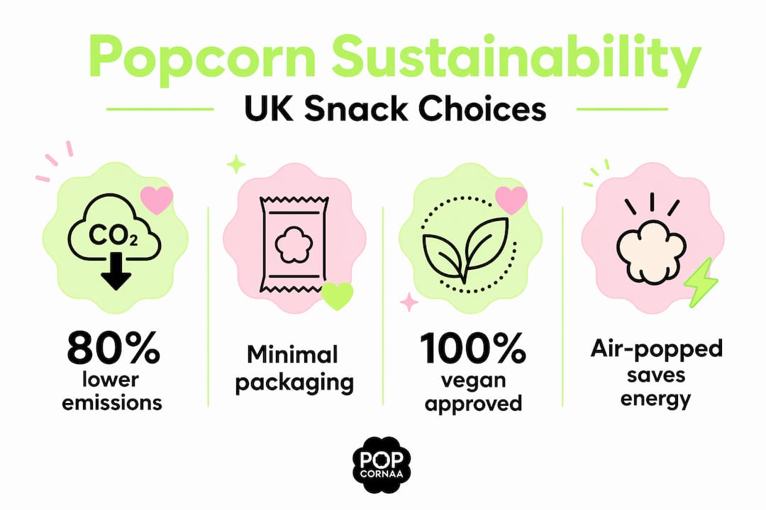 Infographic highlighting vegan popcorn sustainability stats