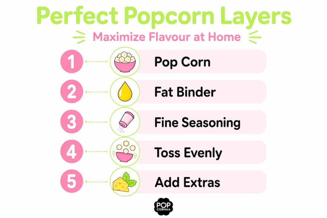 Infographic showing five popcorn layering steps