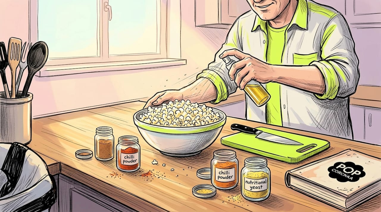 Home kitchen popcorn seasoning in progress
