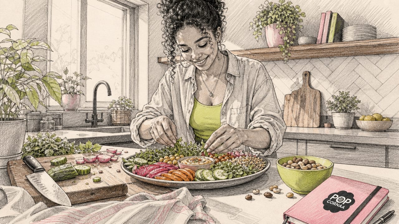 Woman preparing healthy vegan snacks in kitchen